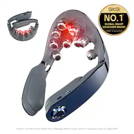 SKG - Foldable Neck Massager for Pain Relief Deep Tissue Vibration Cordless Travel Massager,Portable 9D Neck Massager - Blue