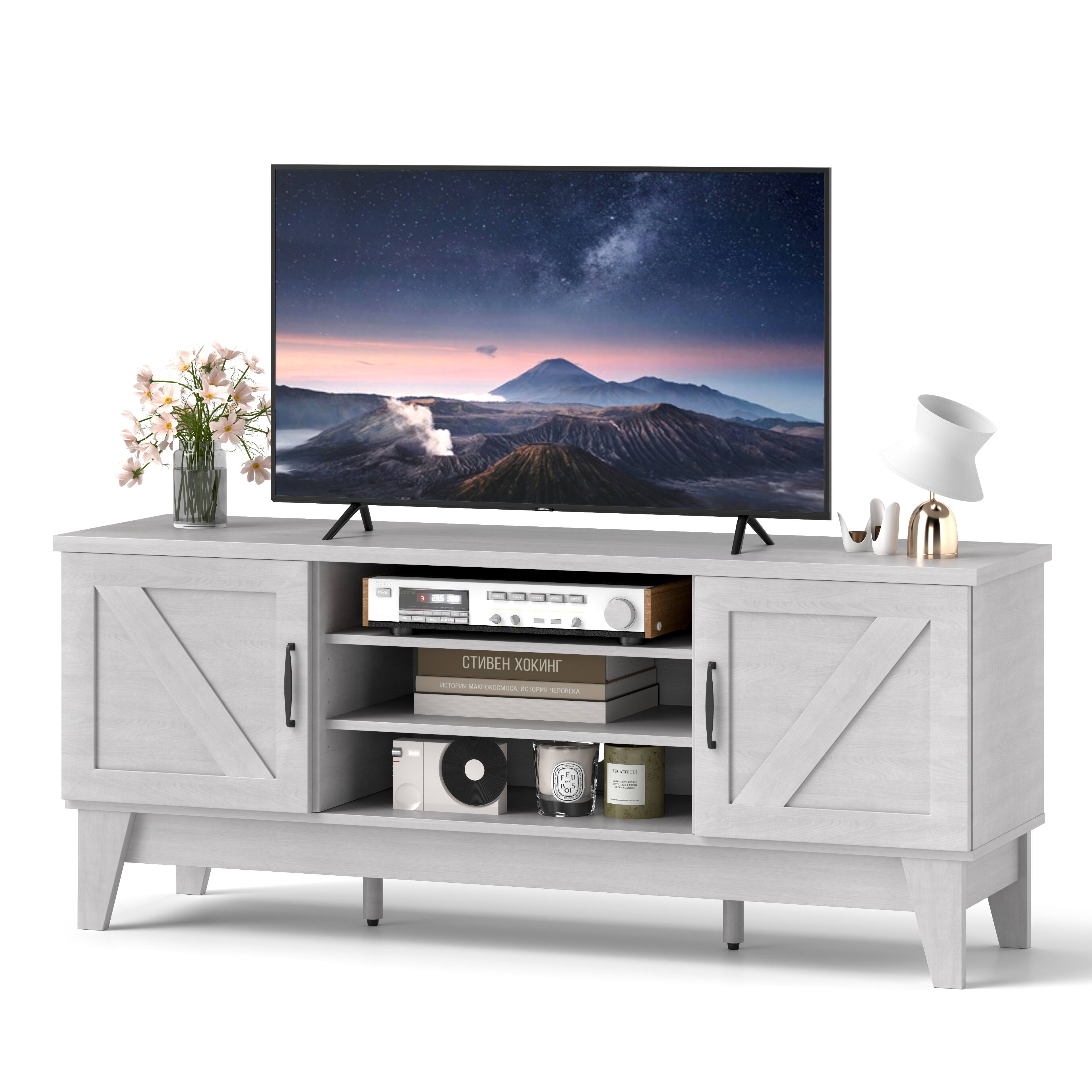 Costway - Wood TV Stand for TVs Up To 65" Rustic Media Console Table Entertainment Center - White