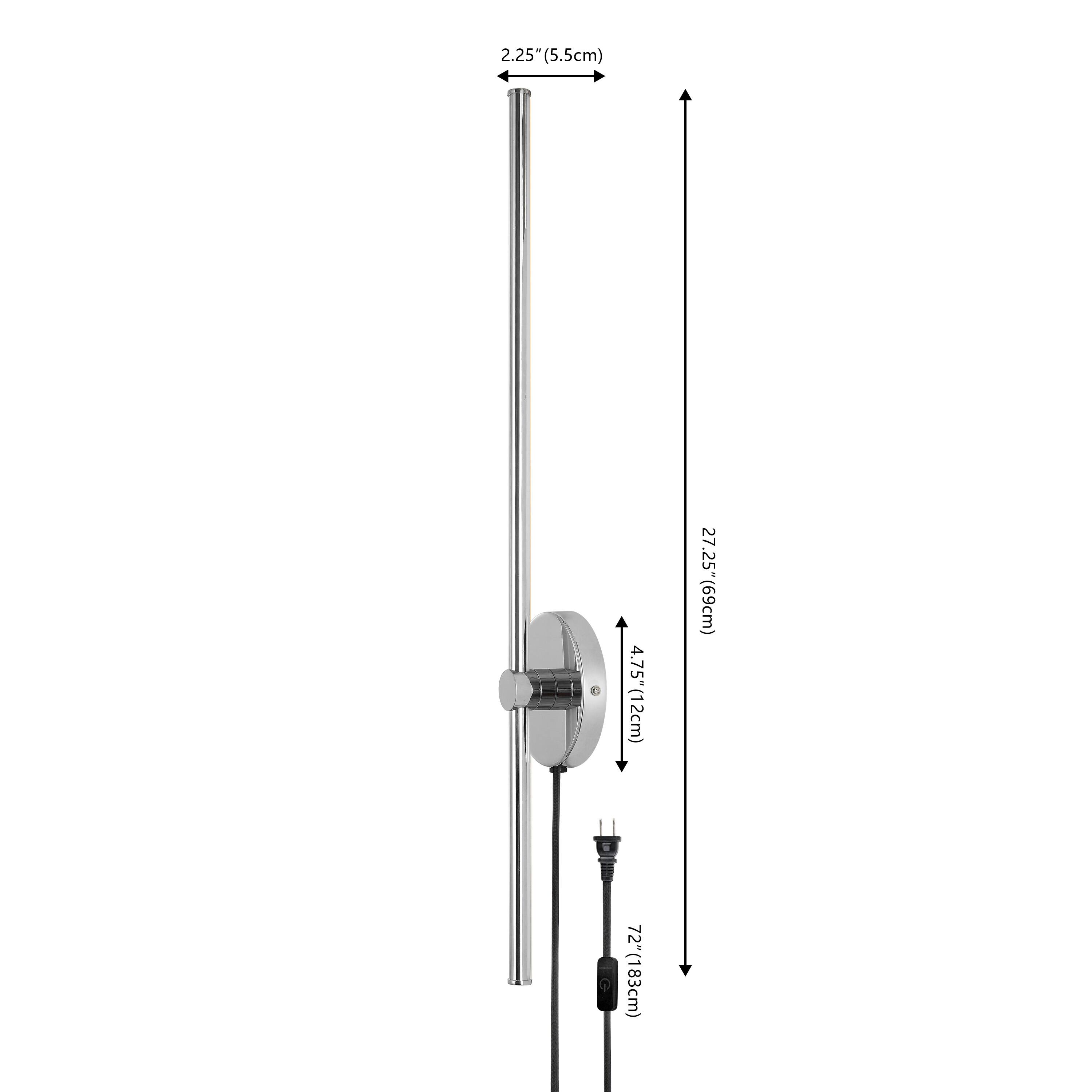2.25" (5.5cm) D  
4.75" (12cm)  
27.25" (69cm)  
72" (183cm)