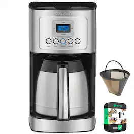 Cuisinart - 12 Cup Programmable Thermal Coffee Maker DCC-3400 + 1-Year Extended Warranty Bundle - Black/Stainless Steel