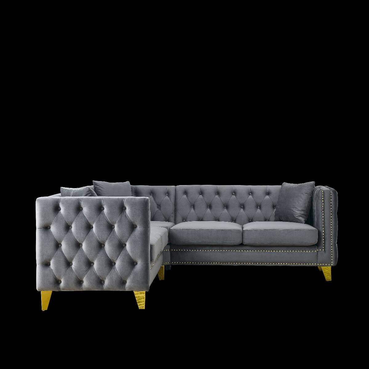 Alt View 7. Ropilly - Ropilly Velvet Corner Sofa L Shaped Sectional Couch Gray 5 Seat Chesterfield Style for Living Room Apartment - Gray.