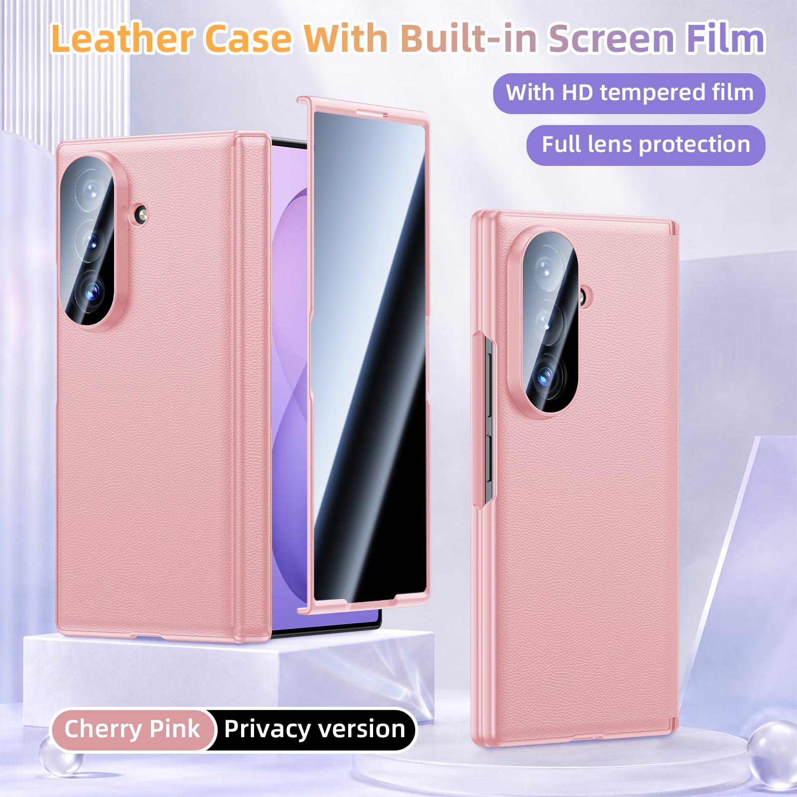Dteck - Shockproof Leather Texture Hinge Cover For Samsung Galaxy Z Fold8 Ultra Case Built-in Screen Protector + Lens Film - Pink(Privacy Film) price history on PriceWatchPro