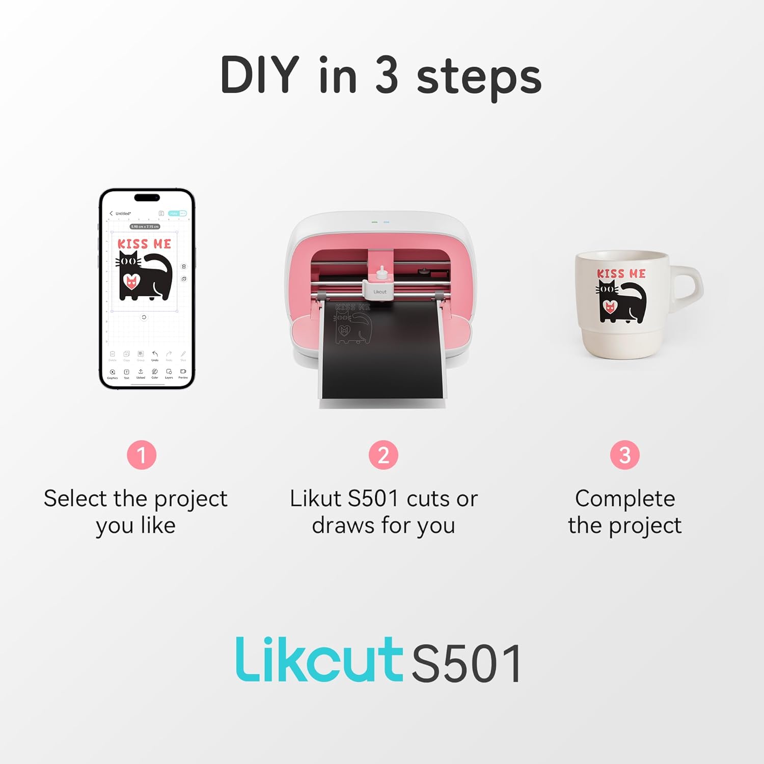 DIY in 3 steps

1. Select the project you like
2. Likut S501 cuts or draws for you
3. Complete the project

Likcut S501