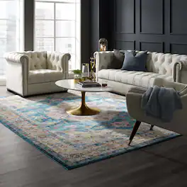 Modway - Success Anisah Distressed Floral Vintage Medallion Area Rug - Blue Ivory Yellow Orange