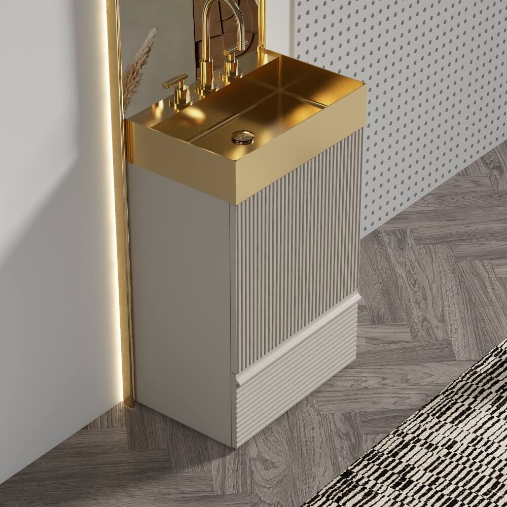Front. Loheer - Loheer 20 inch freestanding bathroom vanity Beige Grey with Brushed Gold Stainless Steel Sink - Beige Grey.