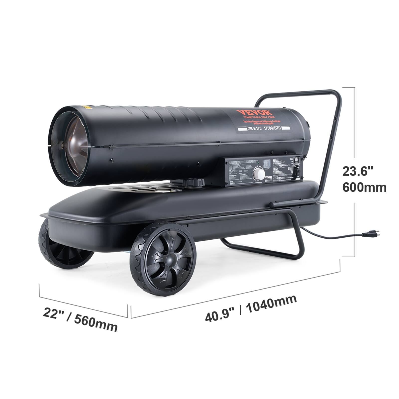VEVOR T  
THLA  
Number: 22-K175  
175000871  
23.6" / 600mm  
22" / 560mm  
40.9" / 1040mm
