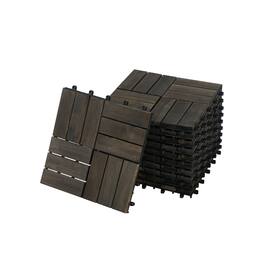 MOOSOO - 10Pcs Interlocking Deck Tiles, Patio Flooring -Waterproof Acacia Wood Tiles for All Weather Use - Patio, Balcony & Pools - Dark Brown