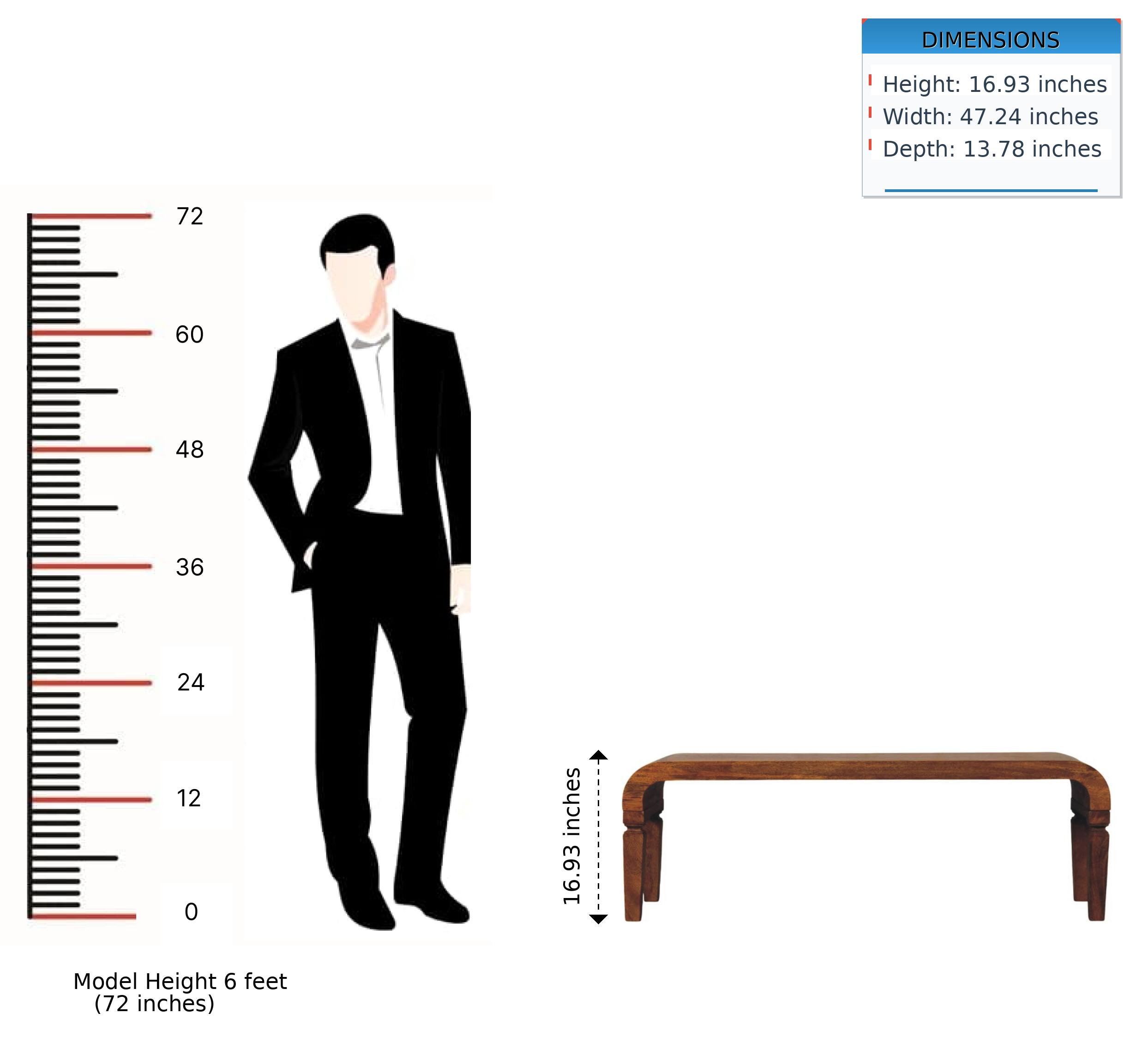 DIMENSIONS  
Height: 16.93 inches  
Width: 47.24 inches  
Depth: 13.78 inches  

Model Height 6 feet (72 inches)