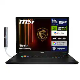 MSI - Stealth Laptop 18 4K (Intel Ultra 9- 275HX, 64GB DDR5, 2TB SSD, NVIDIA GeForce RTX 5090, Win 11 Pro) w/USB Hub - Midnight Black
