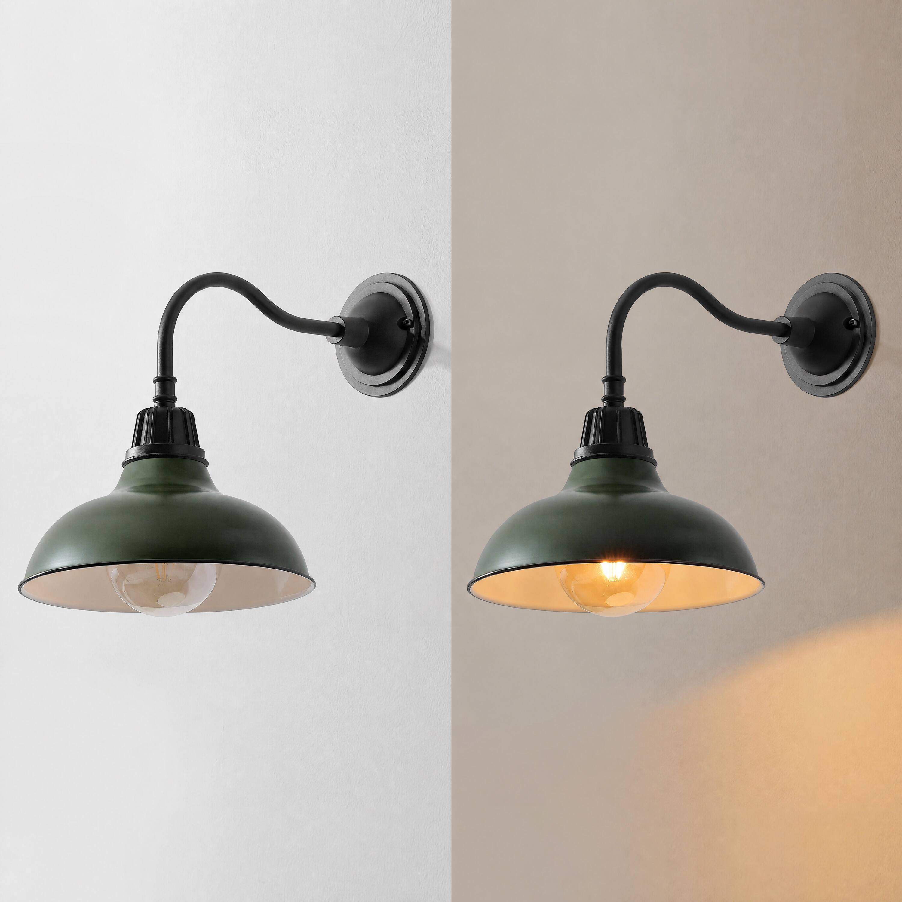 Alt View 6. Jonathan Y - Aurora 12.25" 1-Light Farmhouse Industrial Indoor/Outdoor Metal LED Gooseneck Arm Outdoor Sconce, Kombu Green - Kombu Green.