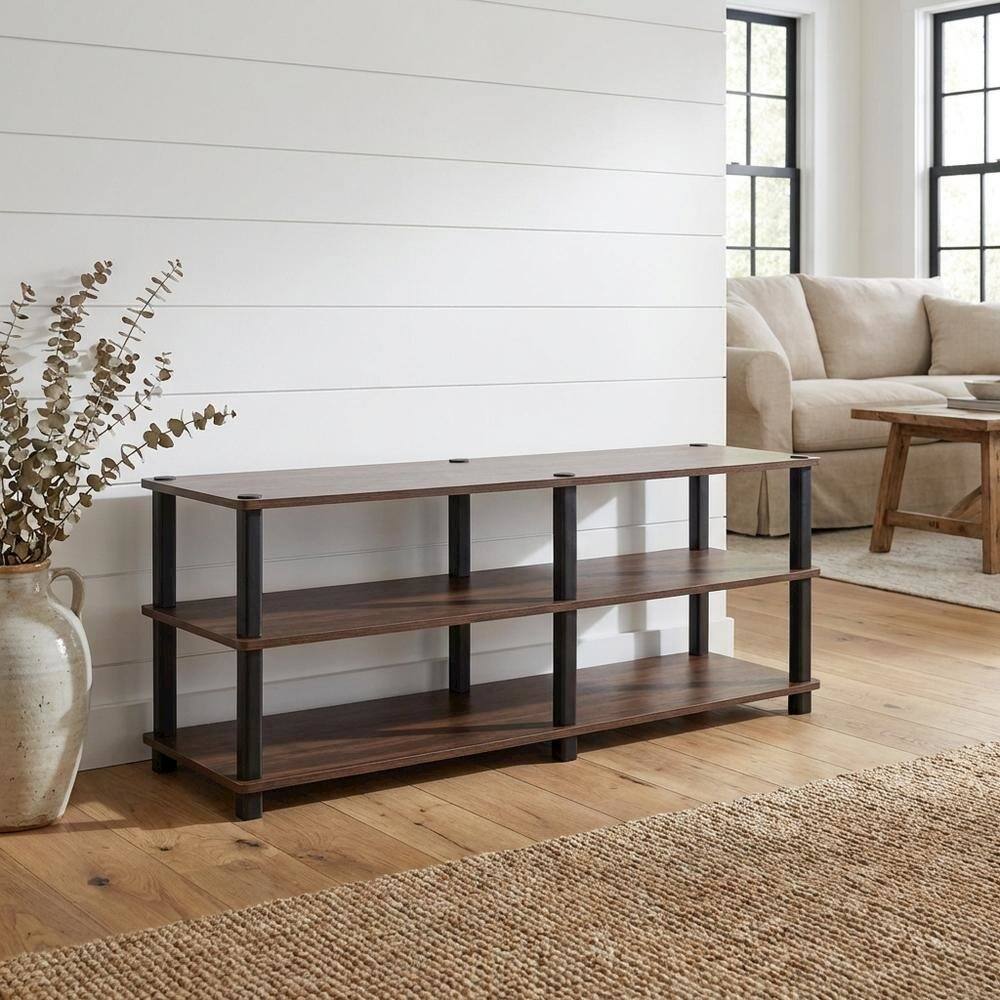 Alt View 1. FurniFact - Dark Brown TV Stand with 3-Tier Storage for Entertainment Room - Brown.