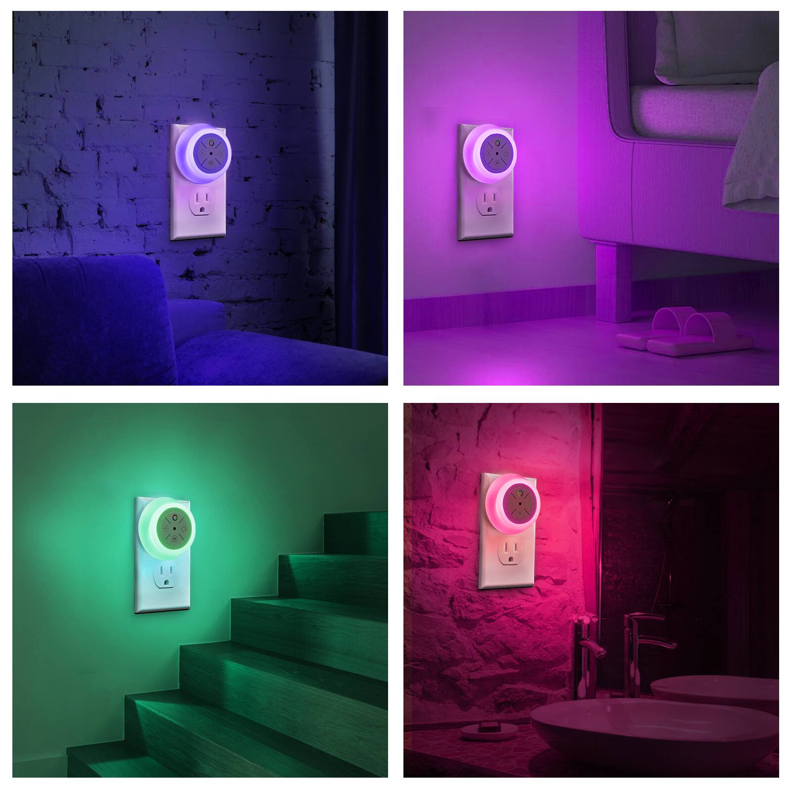 Alt View 2. Dawnrise - 12-Color Changing Plug In LED Night Lights with Light Sensor (2-Pack).