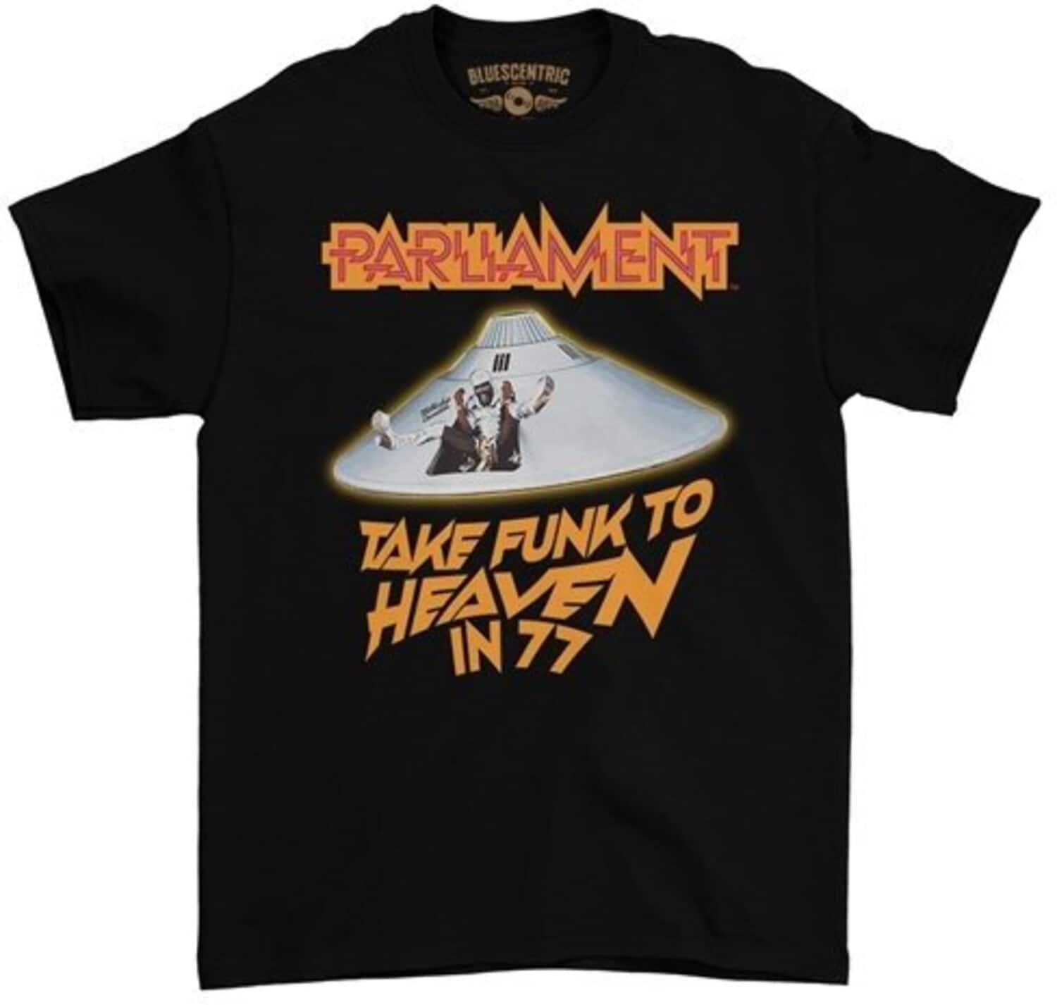 PopMarket - Parliament - Parliament - Take Funk To Heaven in 77 - Heavy Cotton T-Shirt - Medium Black - APPAREL - Multicolor price history on PriceWatchPro
