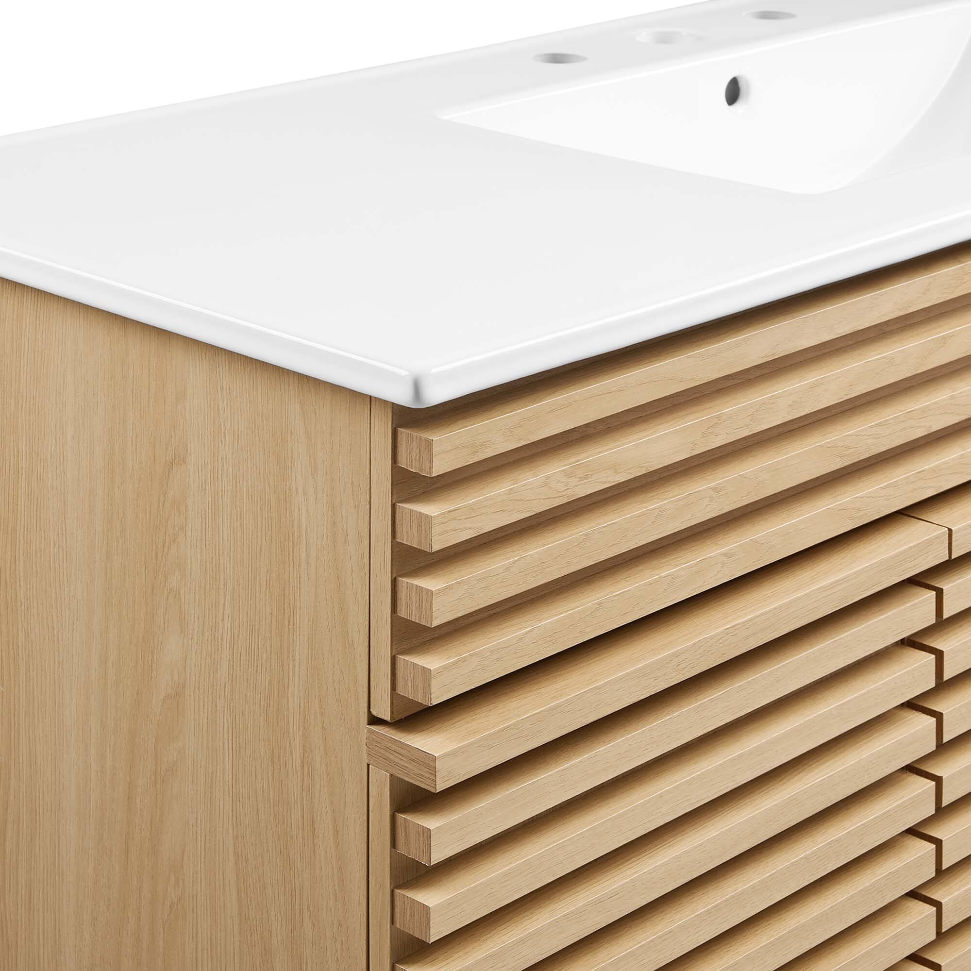 Alt View 7. Modway - Render 48" Bathroom Vanity with White Basin Included - Oak White.