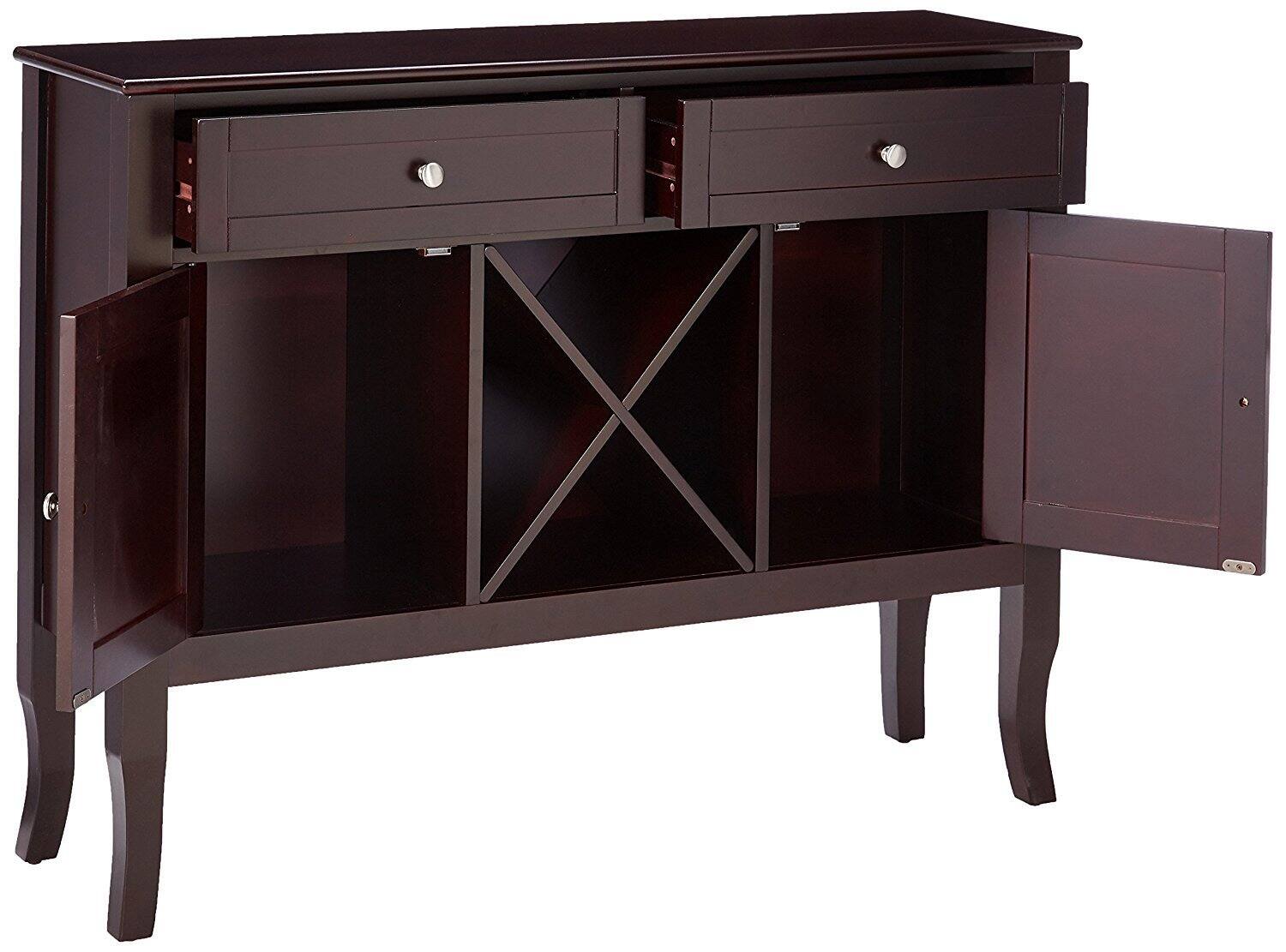 Angle. Kings Brand Furniture - Kings Brand Furniture - Morovis Wine Cabinet Breakfront Buffet Storage Console Table, Dark Cherry - Dark Red.