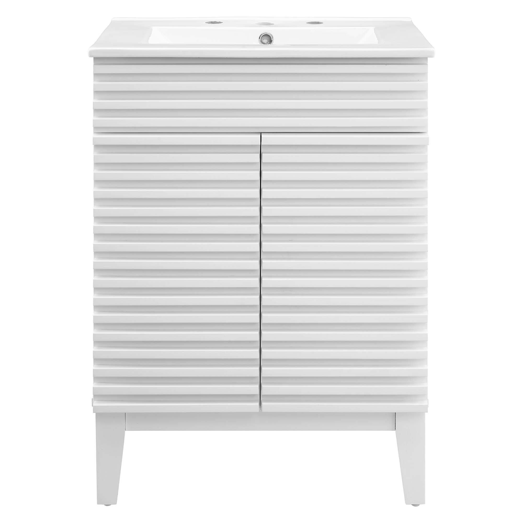 Alt View 2. Modway - Render 18" and 24" Bathroom Vanities with White Basin Included - White White.