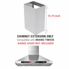 Brano - TW03S Series Flue Extension Kit for 9-10 Ft Ceilings - 15.75 inch Chimney Range Hood Accessory in Stainless Steel - Silver