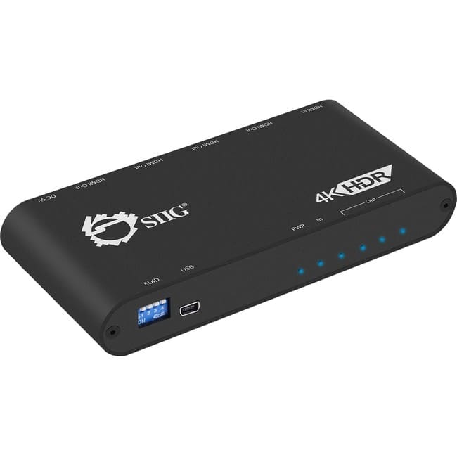 SIIG Inc - SIIG 1x4 HDMI 2.0 Splitter / Distribution Amplifier with Auto Video Scaling - 4K 60Hz HDR - 4K 60Hz HDR - 4 port HDMI - Gray Aluminum