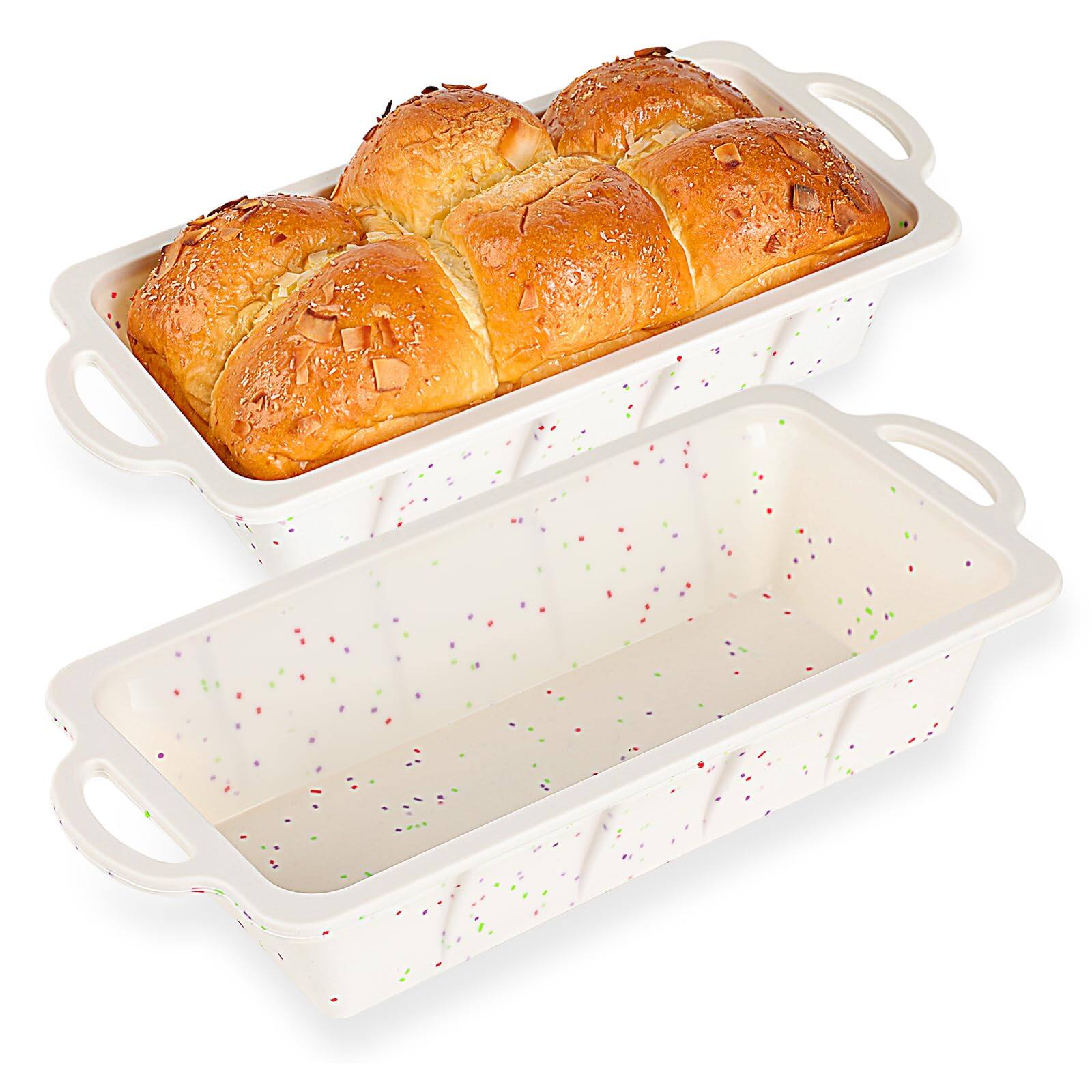 PARKER SLATER - Silicone Mini Loaf Pans With Metal Reinforced Frame-2 Pack Non-stick Bread Pan For Baking 8-cavity Tiny Banana Set Di...