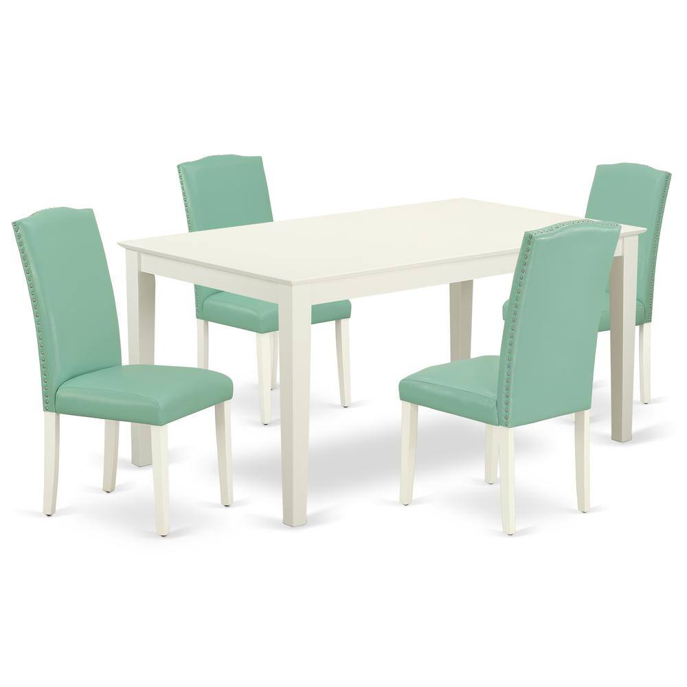 Back. East West Furniture - Dining Room Set Linen White - Brown.