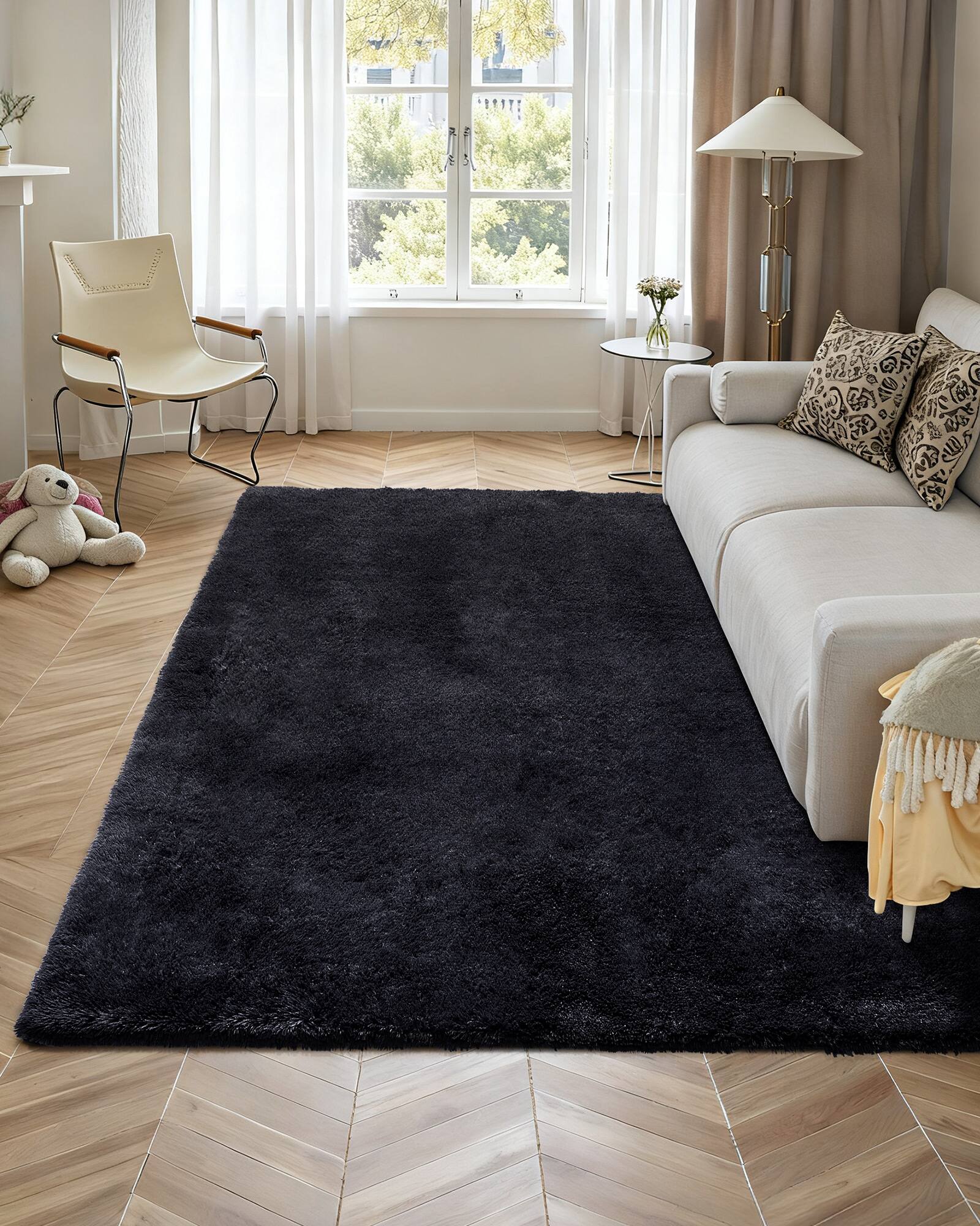 Back. VEVOR - Indoor Plush Area Rugs, 8 x 10 ft Soft Plush Carpet, Furry Shag Area Rugs for Living Room, Bedroom, Sunroom - Black.