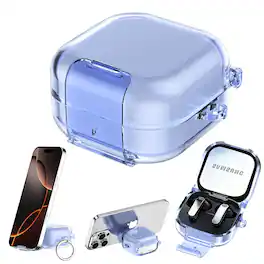 Dteck - Earphone Case for Galaxy Buds 4/4 Pro (2026) with Secure Lock,Clear Earbud Cover with Integrated Phone Stand & Carabiner - Blue