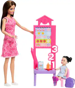 Mattel - Barbie Careers Teacher Playset with 2 Dolls, Brunette - COLLECTIBLES - Multicolor