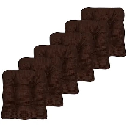 Front. Sweet Home Collection - Crushed Memory Foam Tufted Chair Cushion Non Slip Microdot Rubber Back, 6-Pack - Chocolate.