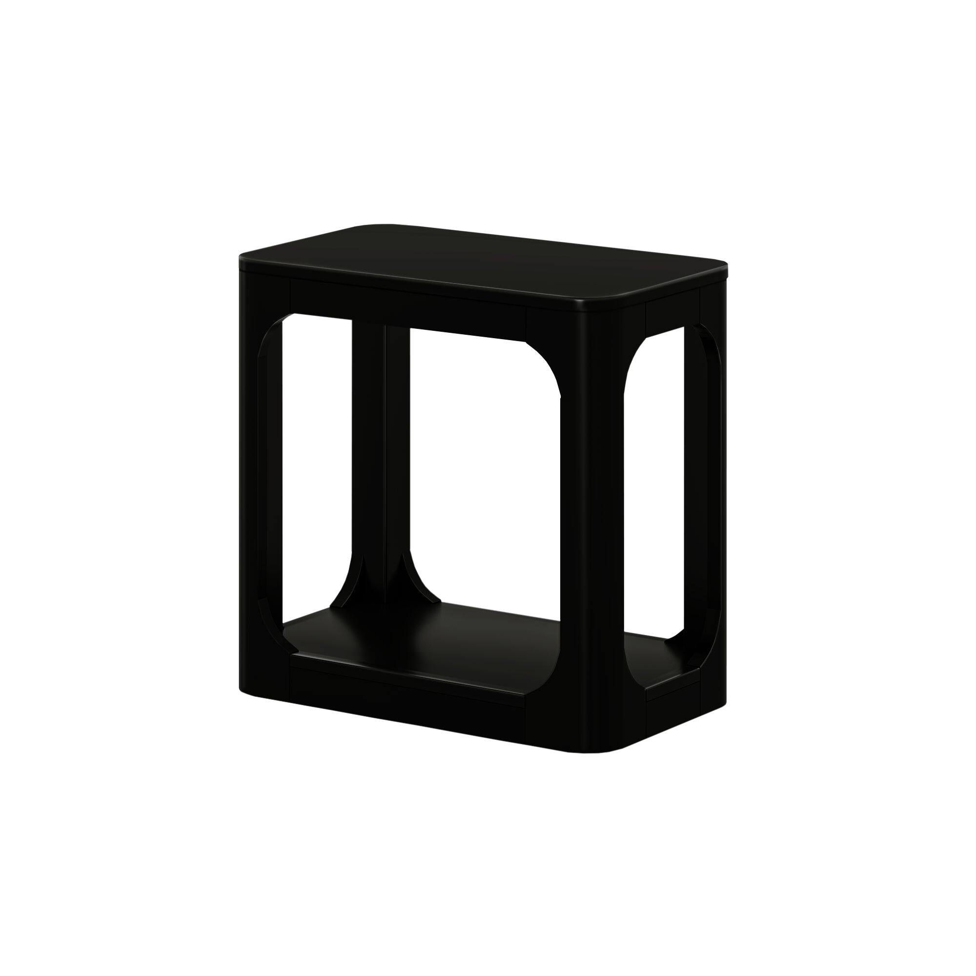 Alt View 2. Plank+Beam - Modern Rounded Rectangular Side Table with Shelf (25in x 15in / 630mm x 375mm), Black - Black.