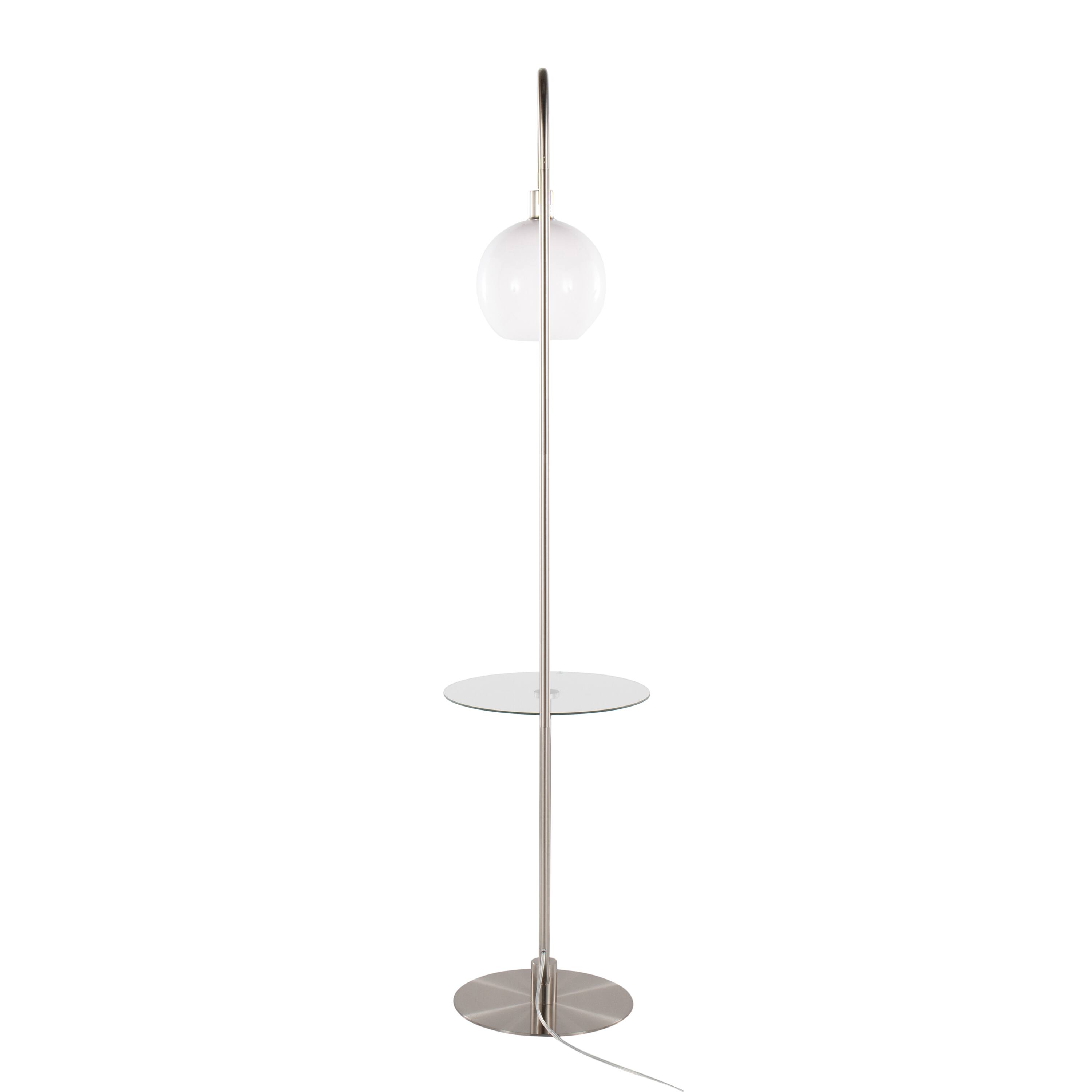 Alt View 1. Loheer - Loheer Trombone Contemporary Floor Lamp Nickel Metal with Clear Glass Shelf Modern Tall Standing Light - Nickel.