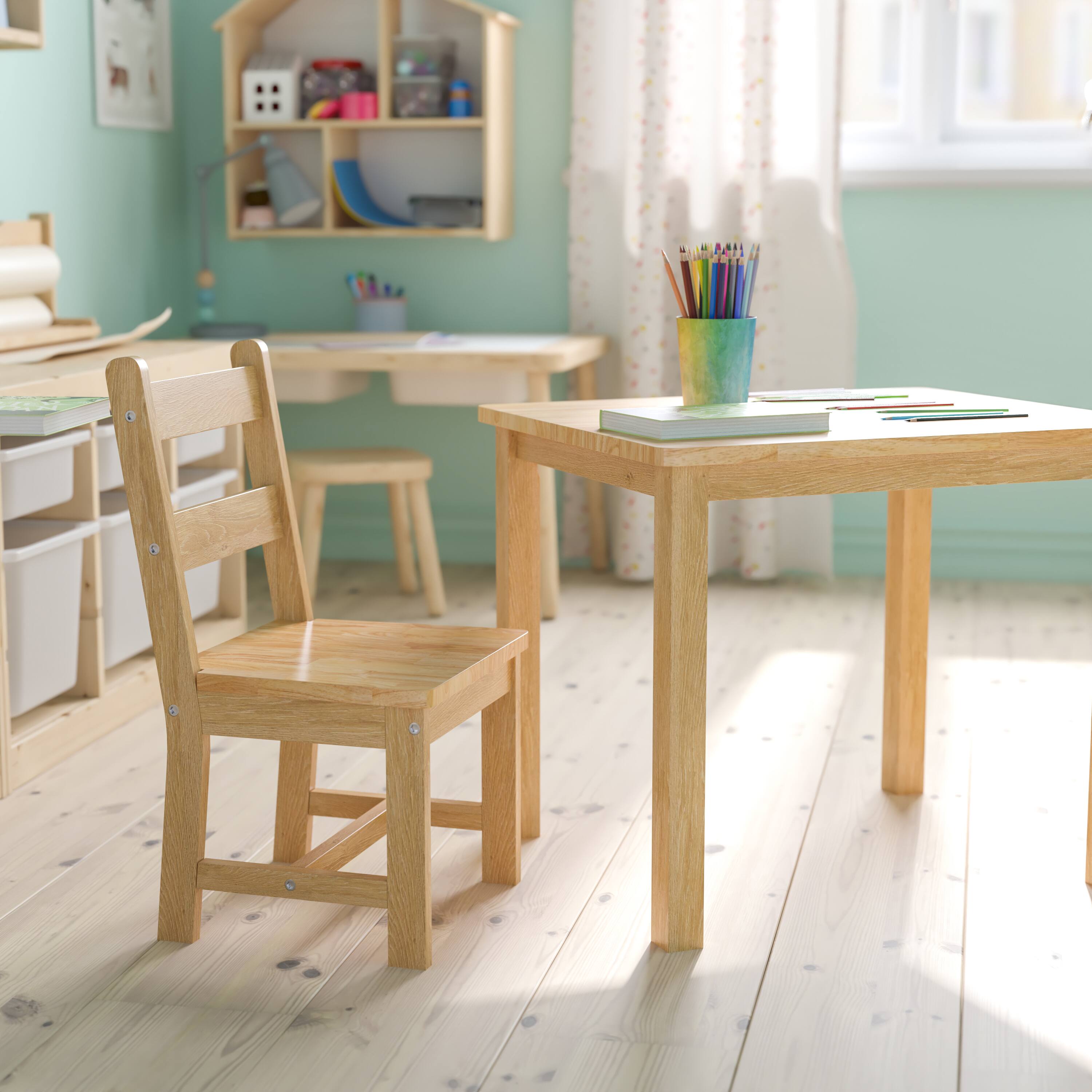 Alt View 3. Emma + Oliver - Kids 3 Piece Solid Hardwood Table and Chair Set for Playroom, Kitchen - Natural.
