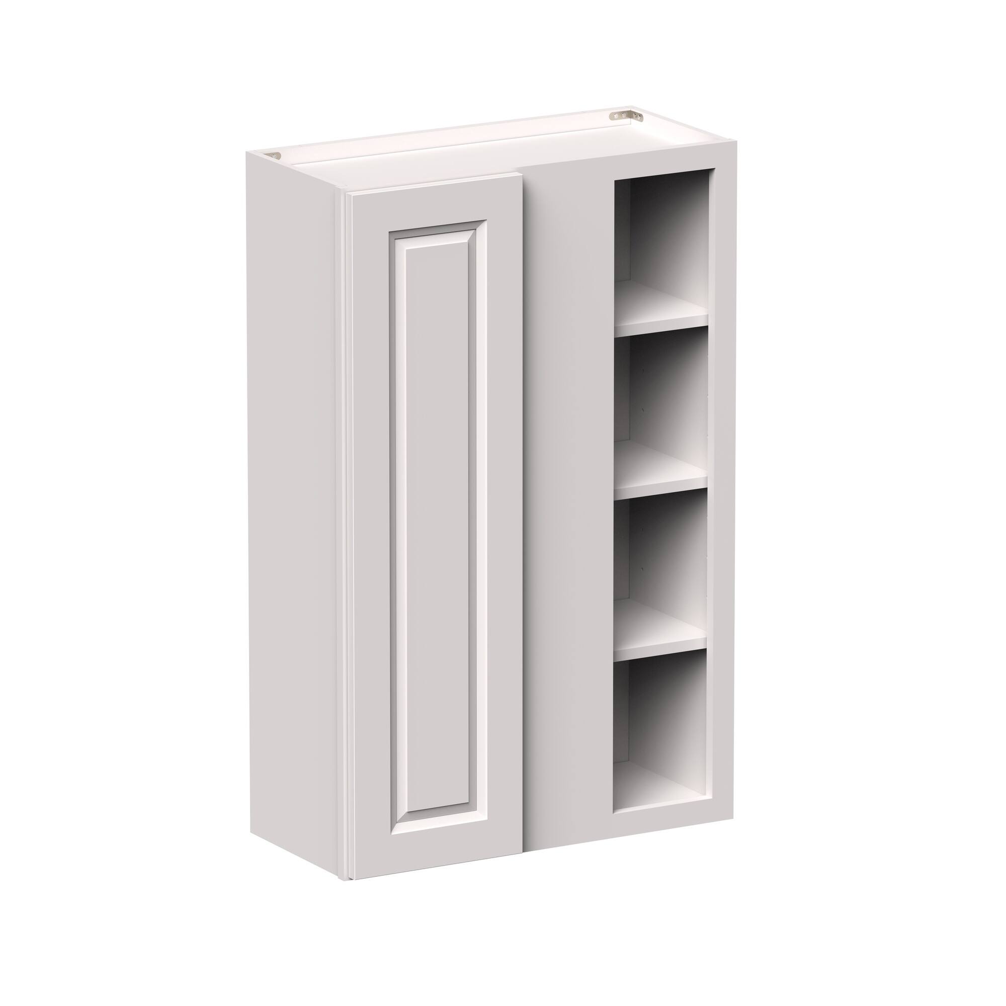Angle. Boyel Living - 27-in W x 42-in H x 12-in D Shaker Corner Kitchen Wall Cabinet with Soft-Close Door - Glacier White.