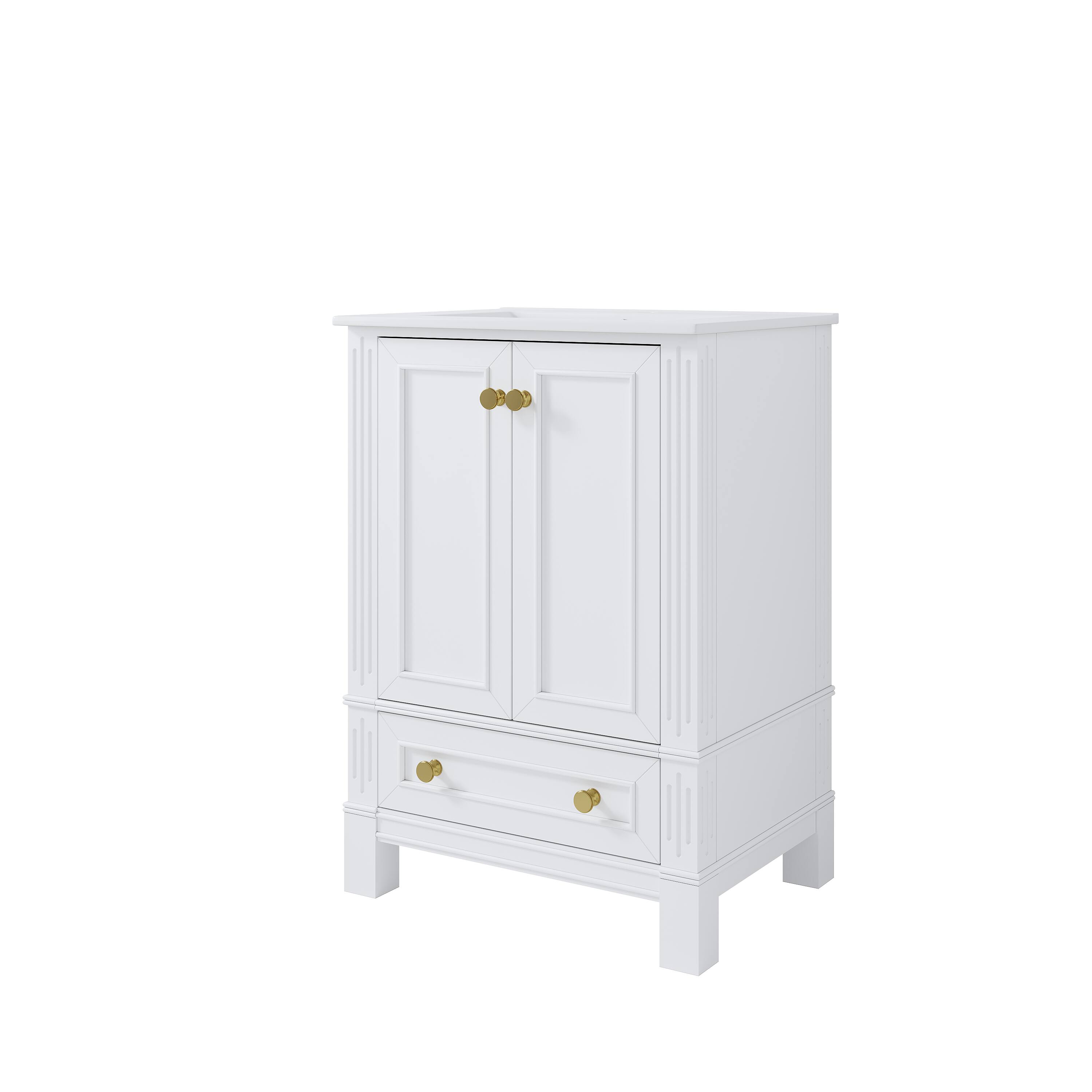 Alt View 6. WELLFOR - DURA 24 in. Solid Wood Bath Vanity with Countertop Basin, Single Sink - White.