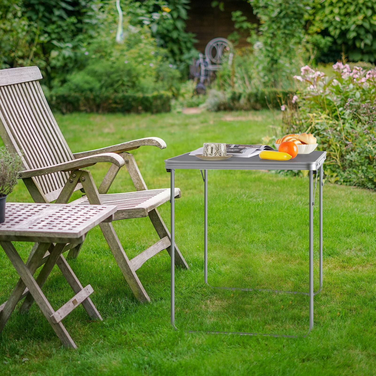 Alt View 1. Oumilen - Aluminum Frame Folding Table with Carry Handle， Gray - Gray.