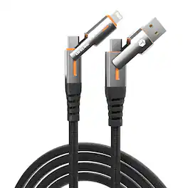 ToughTested - Lifeline 4-in-1 Fast Charging Cable | 6.5ft USB-C PD & USB-A Multi-Tip Cord for Phone, Tablet & Laptop