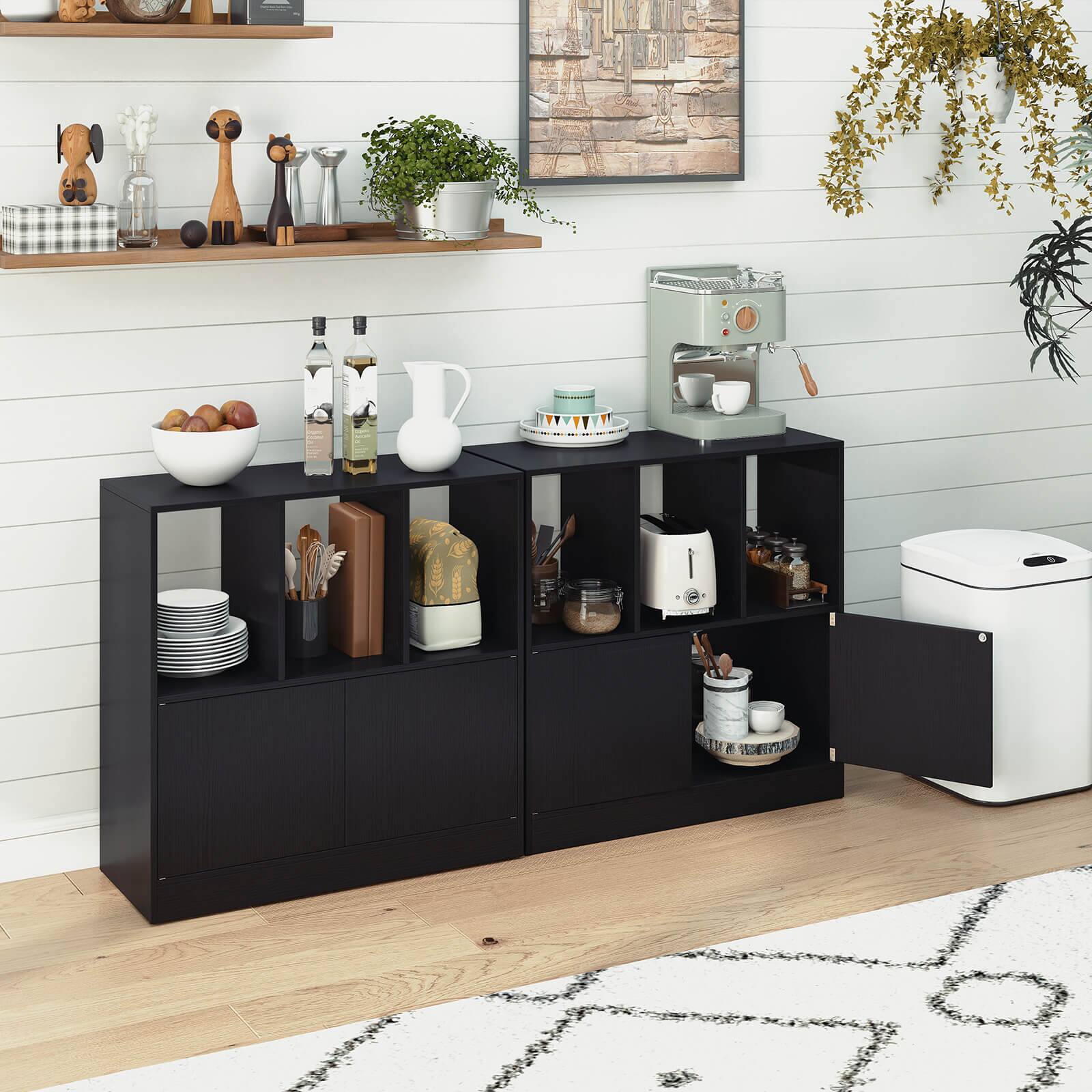 Alt View 5. Costway - Costway 2 PCS Bookshelf with Cabinet, 3-Cube Bookcase, 3-Tier Book Shelf for Living Room - Black.