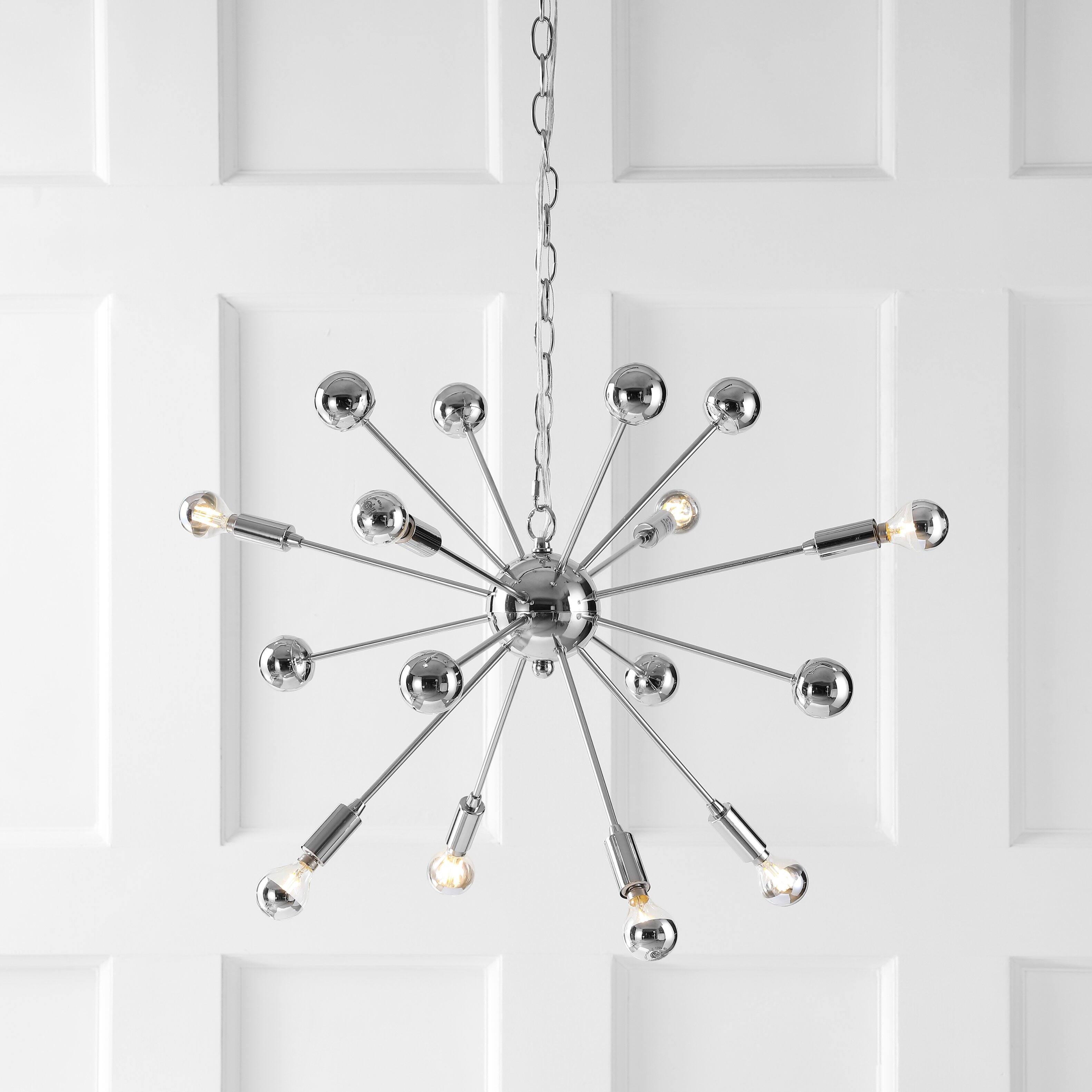 Alt View 4. Jonathan Y - Glenn 8-Light 22.5" Metal Sputnik-Style LED Chandelier, Chrome - Chrome.