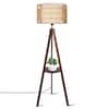 Front. Malletson - Modern Tripod Floor Lamp with Natural Rattan Shade and Built-in Shelf - Brown.