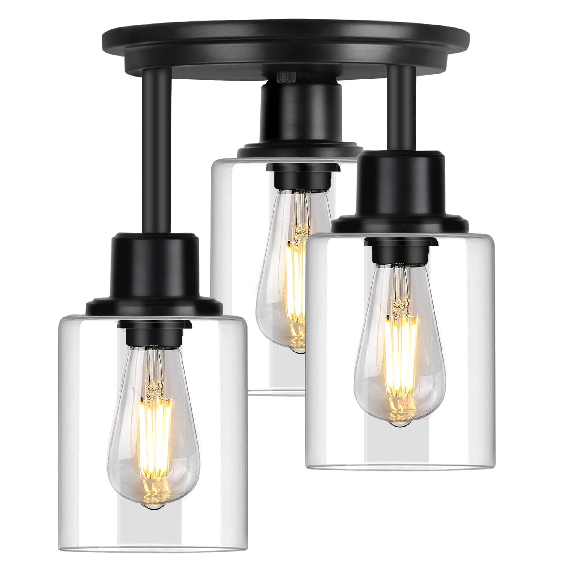 Earthley Blooms - Semi Flush Mount Ceiling Light Close To Fixtures Vintage Oil rubbed Bronze Finish With Clear Seeded Glass S - Matte Black