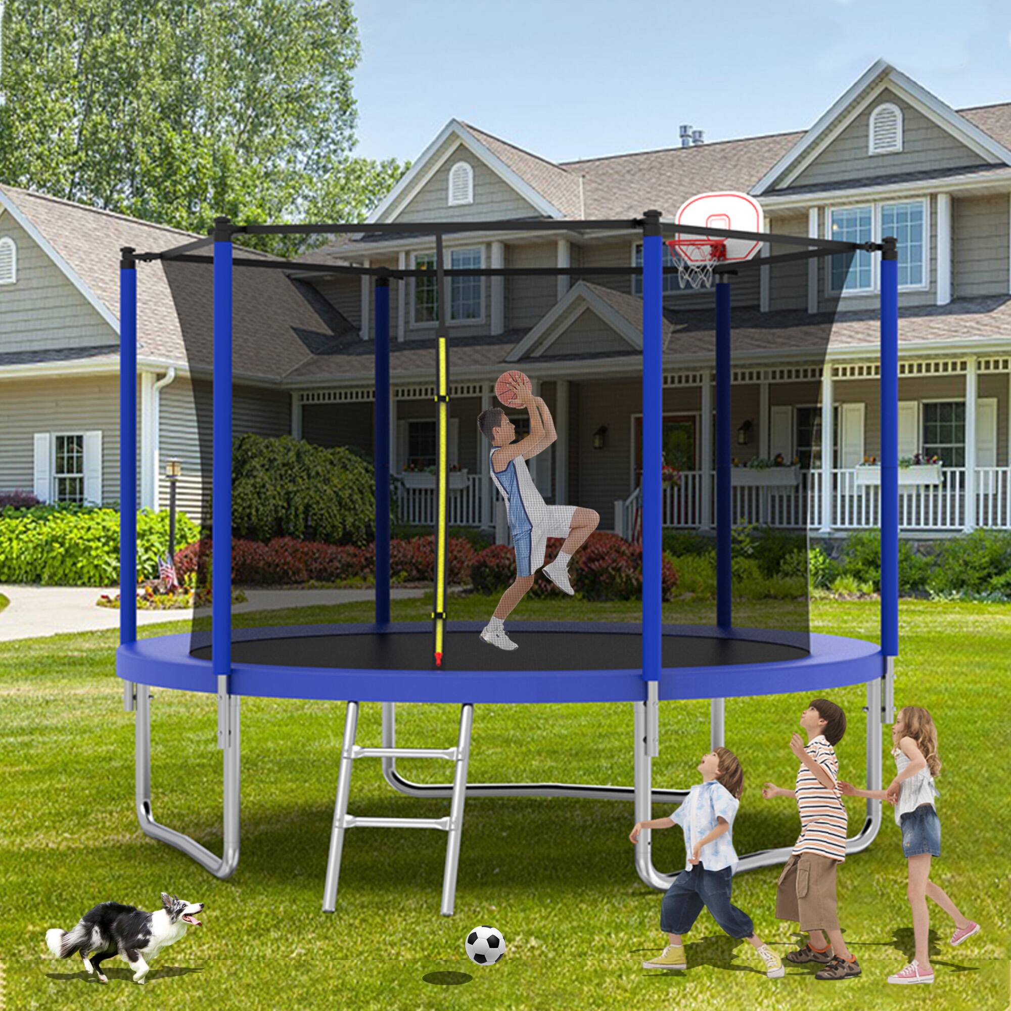 Alt View 5. LOVMOR - Lovmor 10 FT Trampoline with Basketball Hoop and Ladder Recreational Trampoline for Kids.