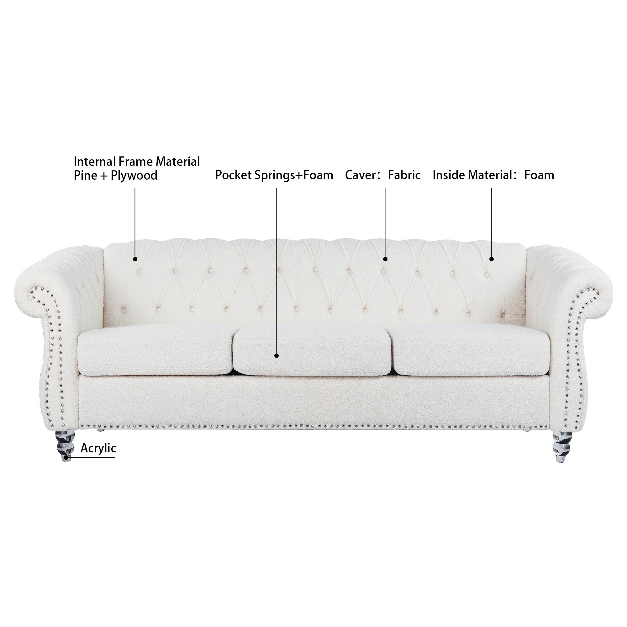 Internal Frame Material: Pine + Plywood  
Pocket Springs + Foam  
Caver: Fabric  
Inside Material: Foam  
Acrylic