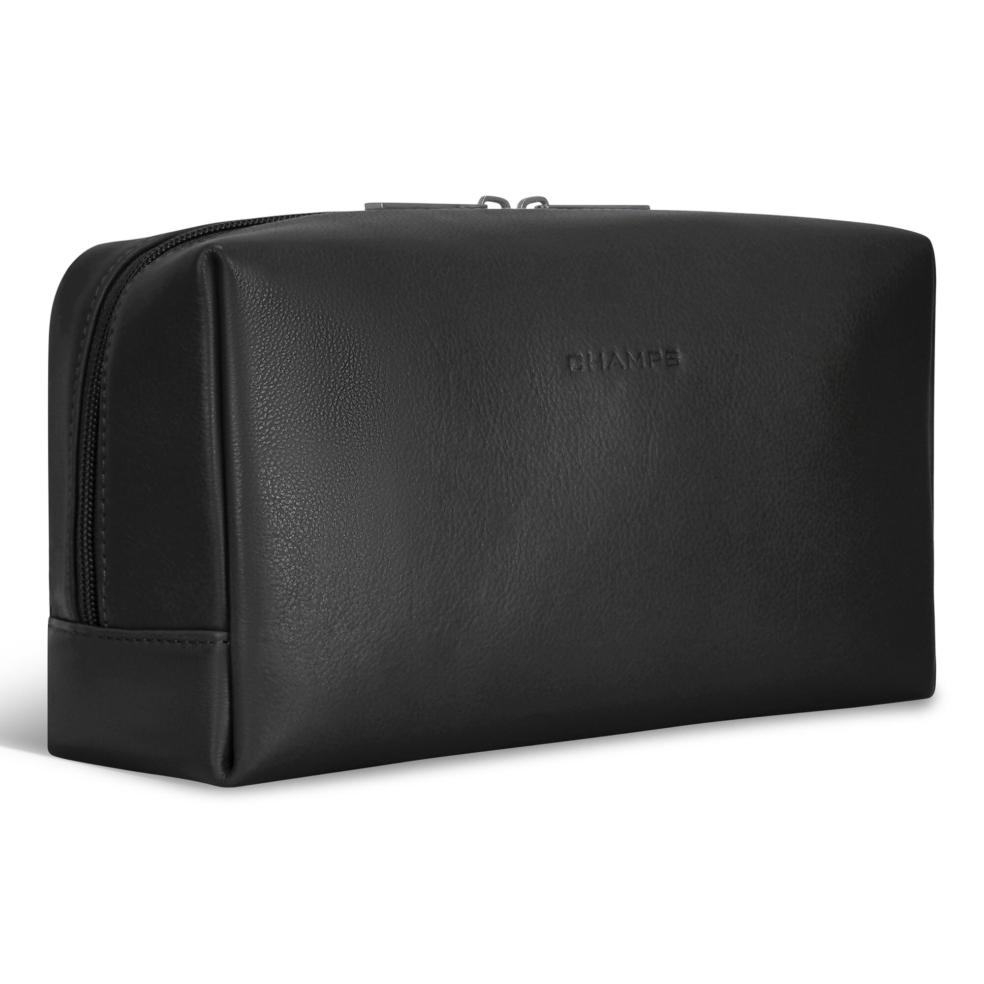 Left. Champs - Onyx Collection Leather Toiletry Bag - Black.