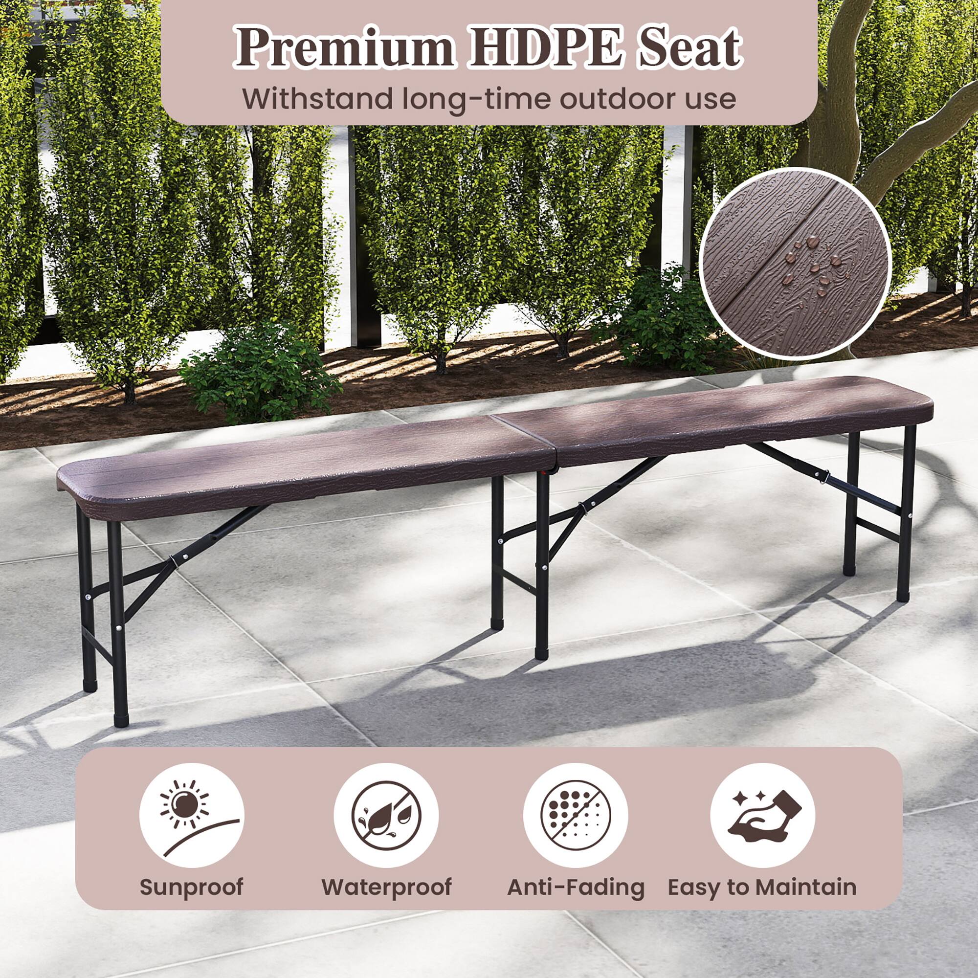 Premium HDPE Seat  
Withstand long-time outdoor use  

Sunproof  
Waterproof  
Anti-Fading  
Easy to Maintain