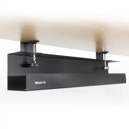 Front. Mount-It! - Clamp-On Under Desk Cable Management Tray for Desk Organization & Cable Storage, Tool-Free Installation, Black - Black.