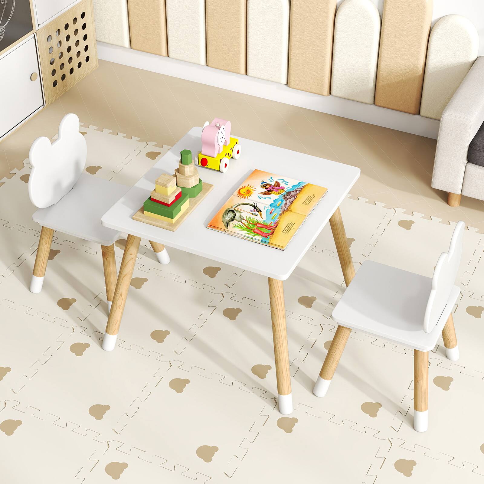 Alt View 1. Gymax - Gymax Kids Table & Chairs Set Children Multi-Activity Desk & Frog-Shaped Chair Set w/Wooden Legs - White.