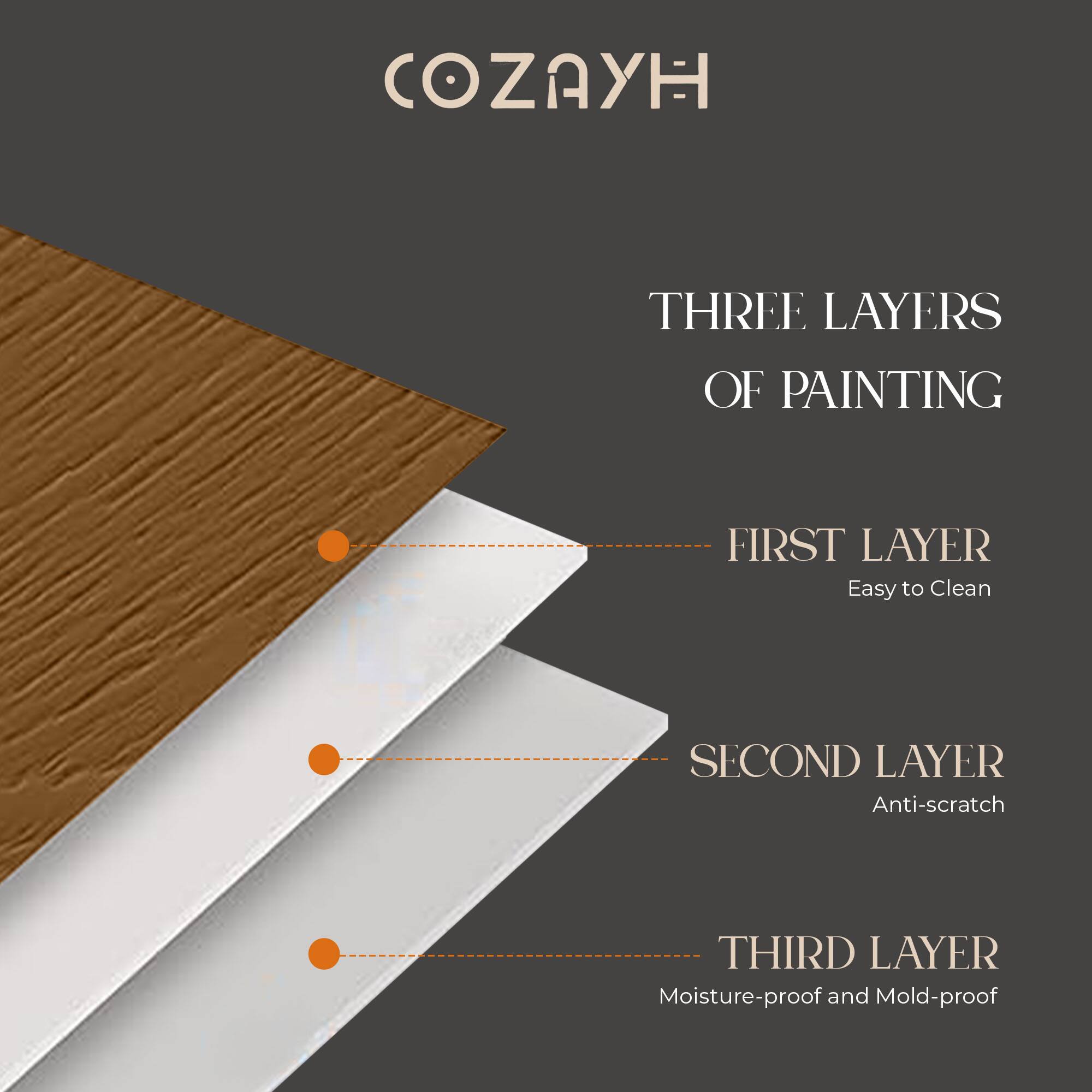 COZAYH

THREE LAYERS OF PAINTING

FIRST LAYER
Easy to Clean

SECOND LAYER
Anti-scratch

THIRD LAYER
Moisture-proof and Mold-proof