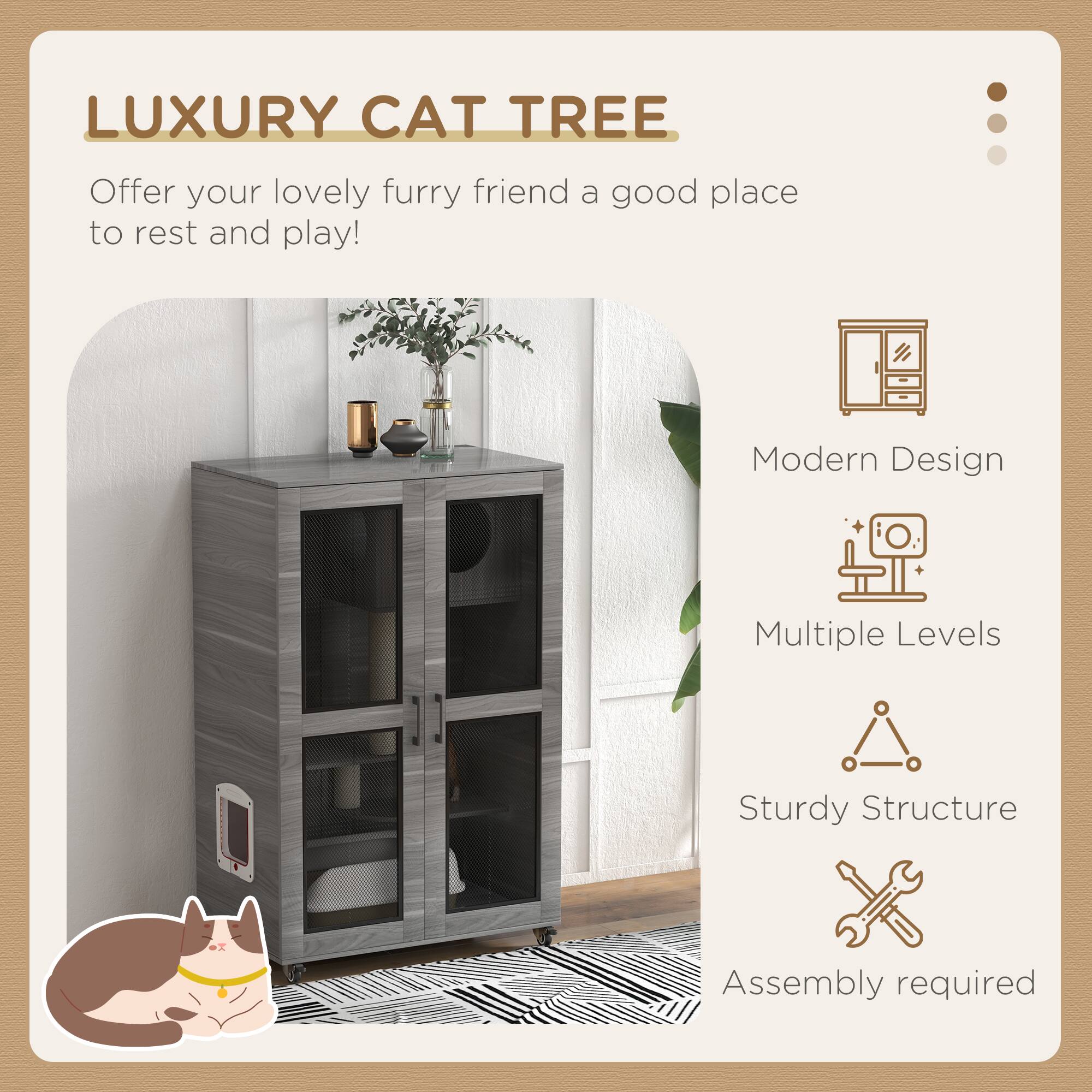 LUXURY CAT TREE

Offer your lovely furry friend a good place to rest and play!

Modern Design  
Multiple Levels  
Sturdy Structure  
Assembly required