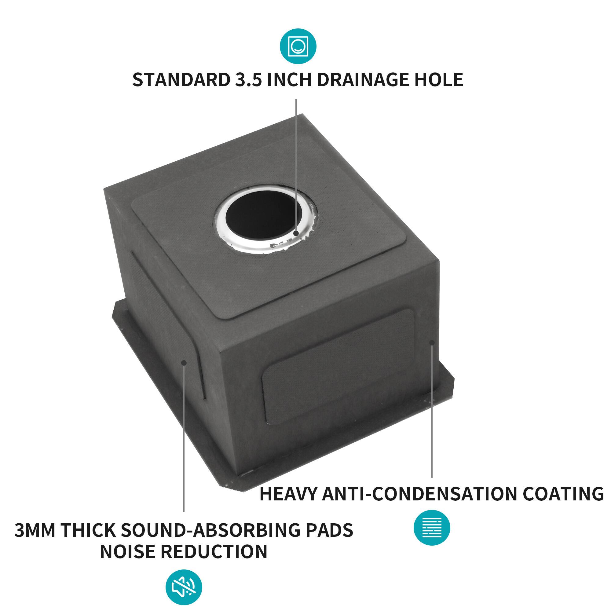 STANDARD 3.5 INCH DRAINAGE HOLE  
HEAVY ANTI-CONDENSATION COATING  
3MM THICK SOUND-ABSORBING PADS  
NOISE REDUCTION