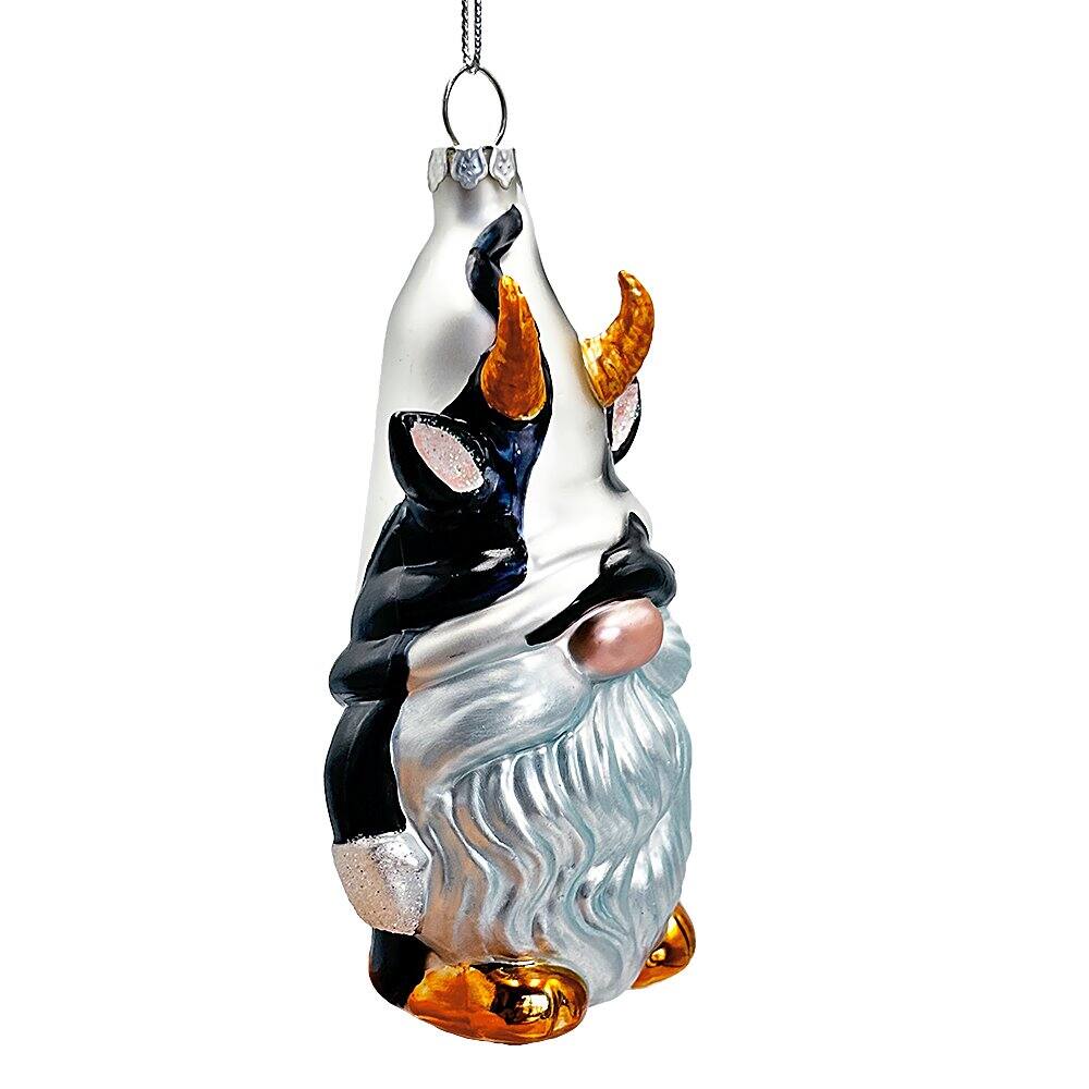 Alt View 1. OrnamentallyYou - Whimsical Gnome Cow Handblown Glass Christmas Ornament Cute Holiday Decor - Multi-colored.