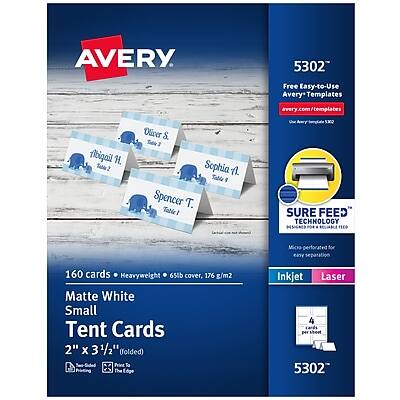 Avery - Small Tent Cards, 2" x 3.5", Matte Inkjet/Laser, 160/Pack (05302) - White